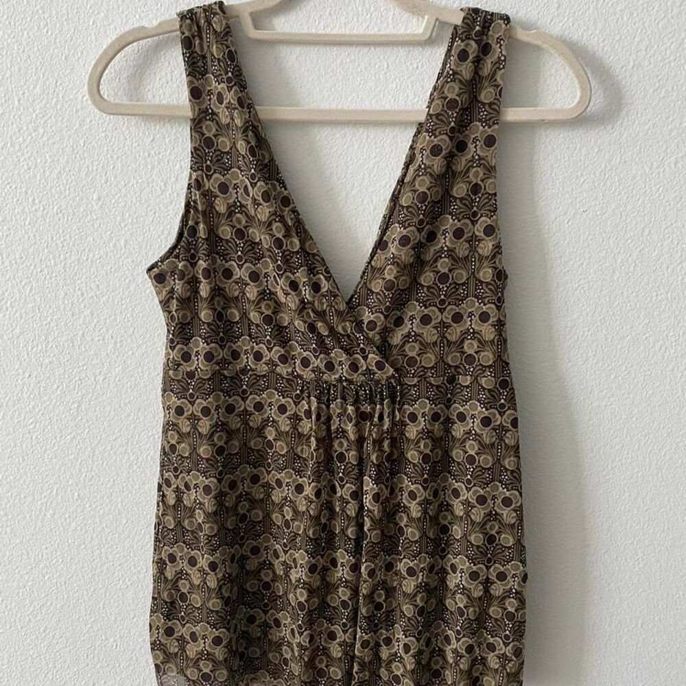 Michael Kors Y2K Babydoll Tank Top Women's M Floral Swan 2000s Vintage V Neck
